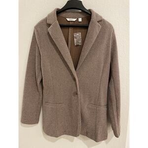 Cotton Stretch Knit Blazer Pockets Neutral Beige/Brown Size S Liz Claiborne NY